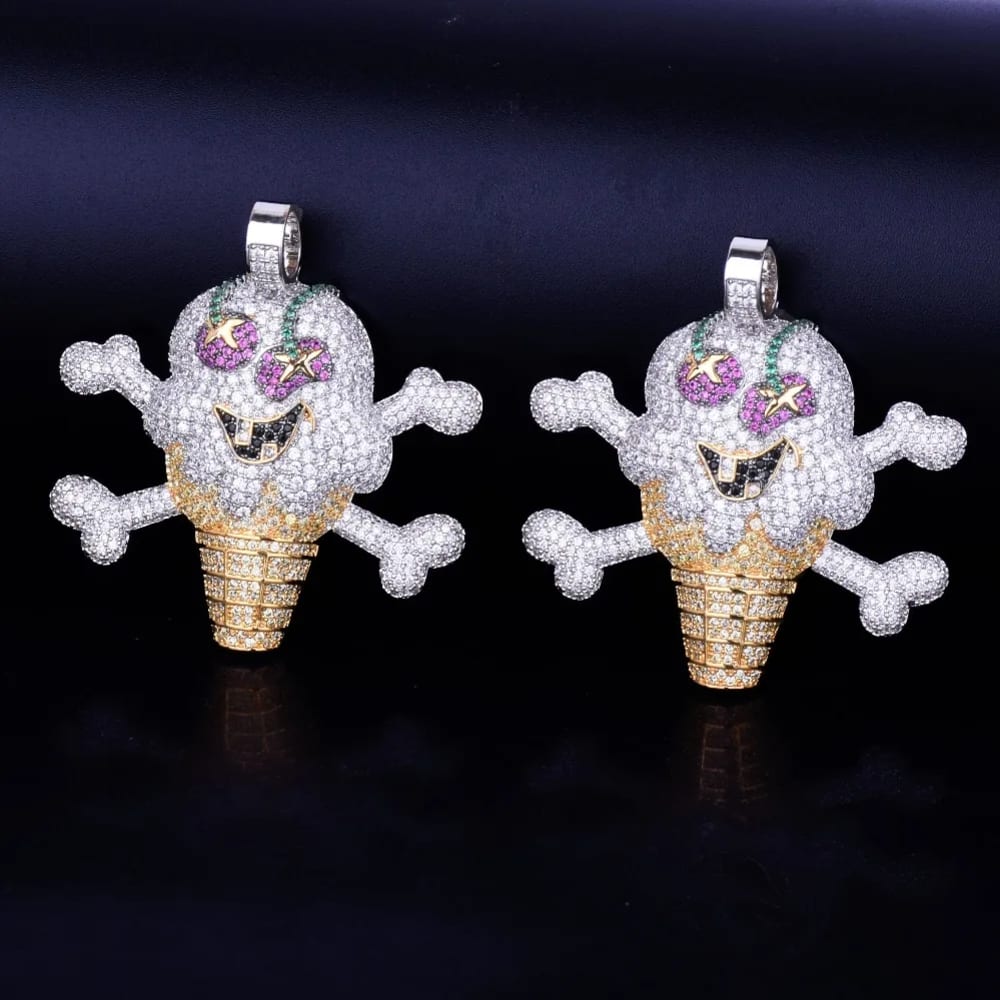 Skull Ice Cream Shape Necklace With Pendant Gold Silver